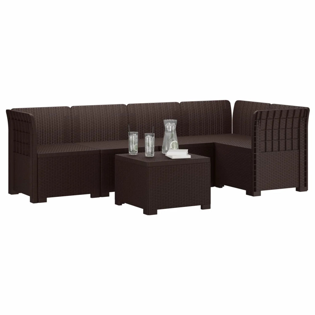 Divano da Giardino 5 Posti Stile Rattan PP Marrone 3444067