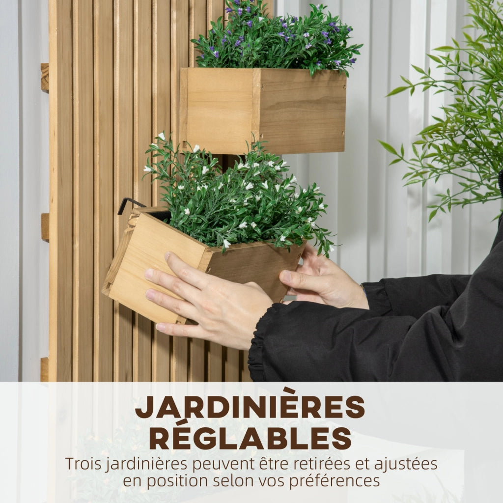 Fioriera da Parete con 3 Vasi in Legno Massello ¨C zephmum ¨C Legno 60x16x80 cm
