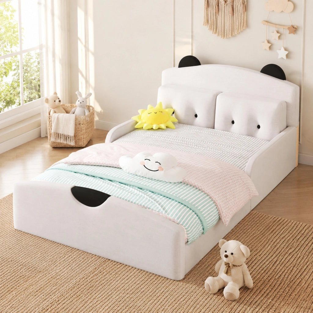 Letto Singolo 140 x 200 cm; 1 Posto - con Testiera Imbottita; 2 Cuscini - in Lino Bianco