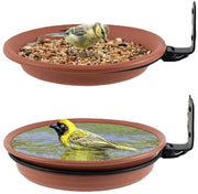 Casa alimentare 2 in 1 con vasca per uccelli, case alimentari rotonde per ringhiere con fissaggio alla parete, attirare uccelli selvatici, per balcone, giardino, cortile (marrone)