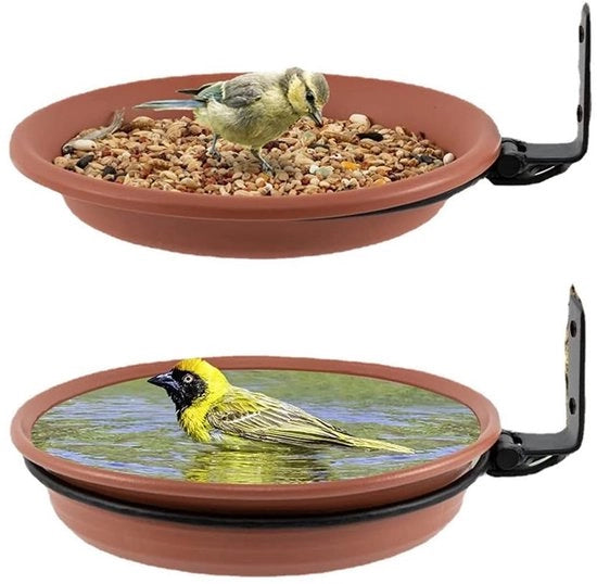 Casa alimentare 2 in 1 con vasca per uccelli, case alimentari rotonde per ringhiere con fissaggio alla parete, attirare uccelli selvatici, per balcone, giardino, cortile (marrone)