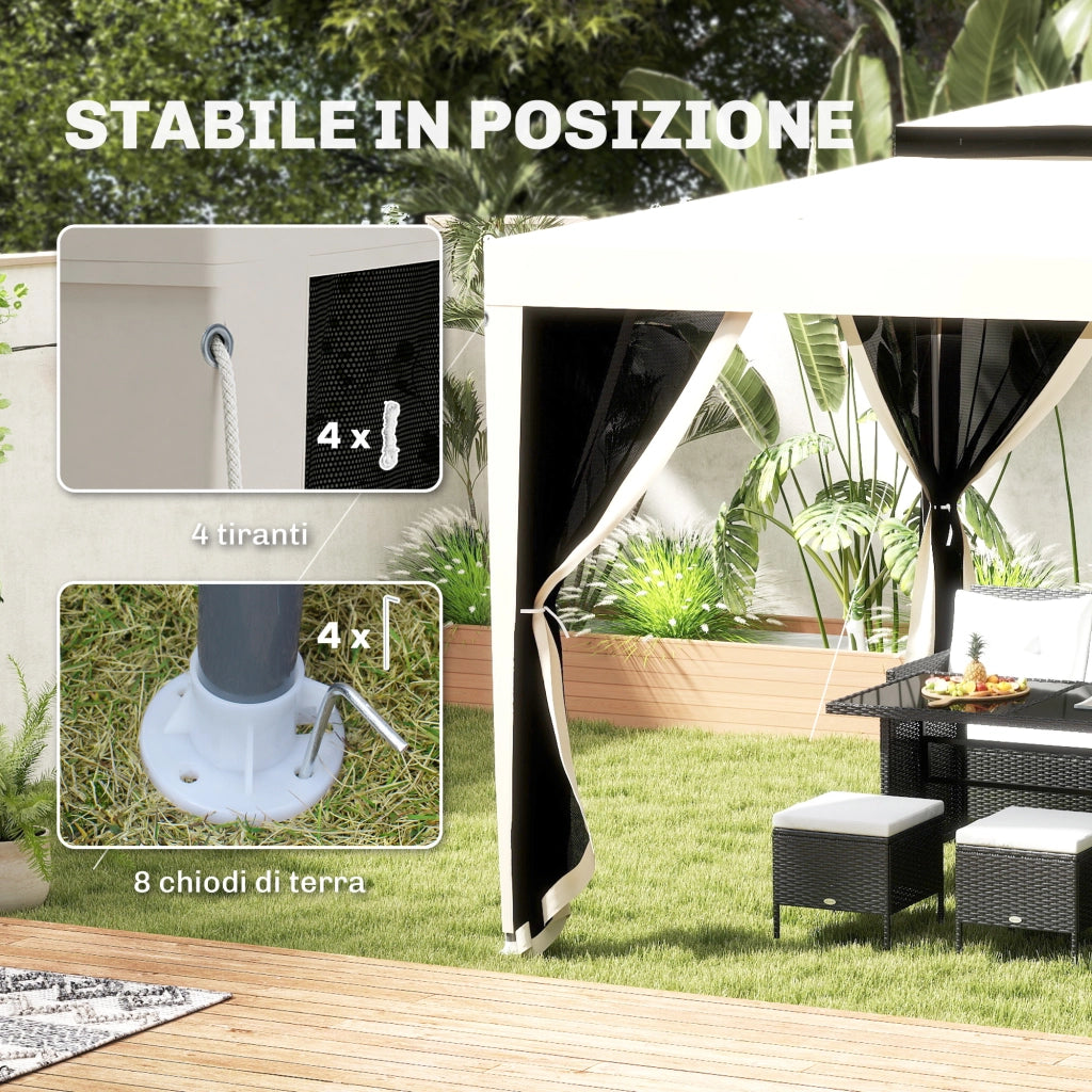 Gazebo da Giardino 3x3 m ¨C Zephmum ¨C Bianco Crema, Acciaio e Poliestere