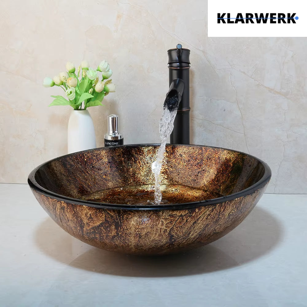 YURI | Rubinetto per bagno a cascata in bambù  alto nero | Raccordo in acciaio inox per lavelli alti | Miscelatore giapponese 2 attacchi