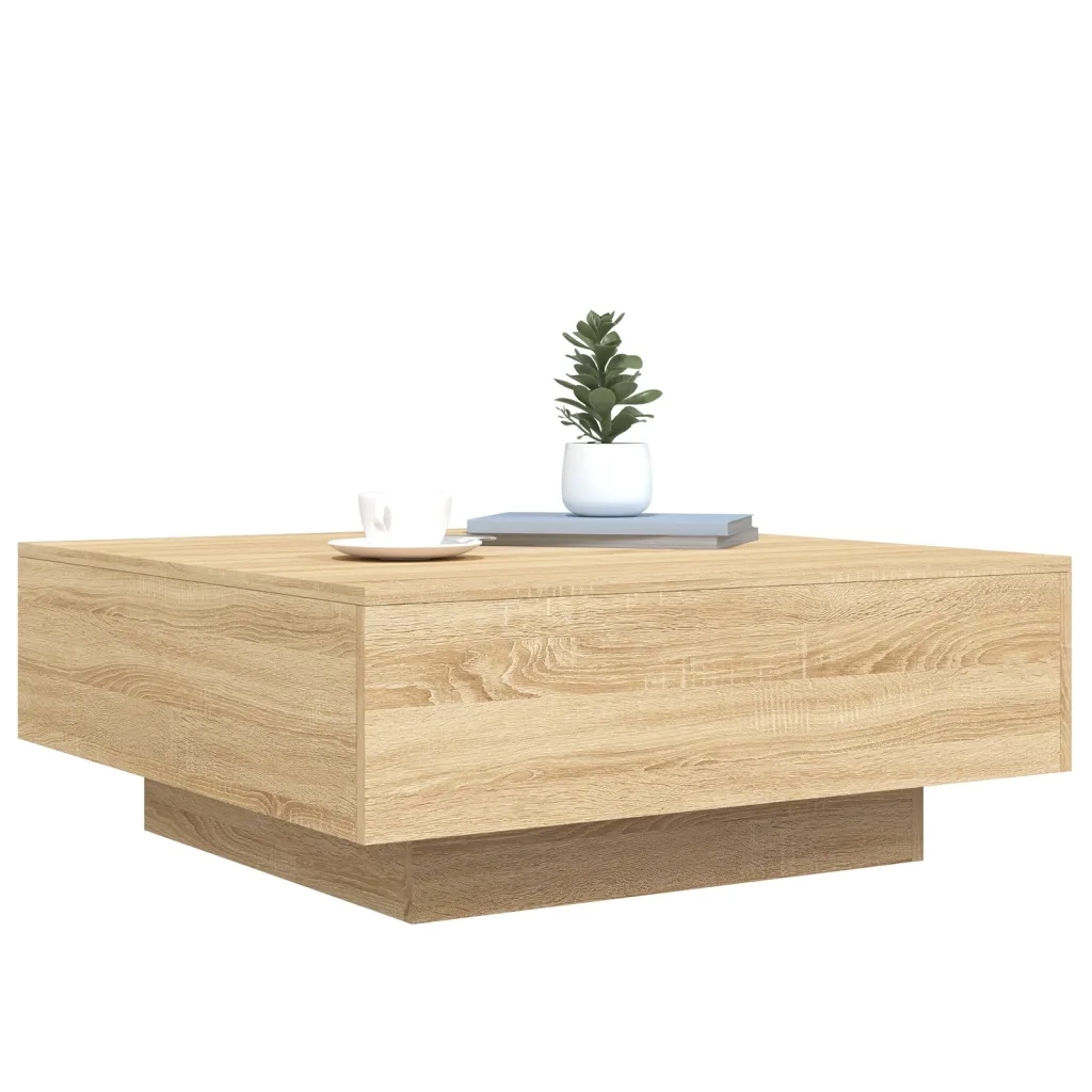 Tavolino da salotto | Tavolino da caff¨¨ | Tavolino da Soggiorno con Luci LED Rovere Sonoma 80x80x31 cm