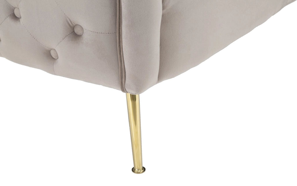 Divanetto in tessuto grigio con gambe dorate cm 127x74x71