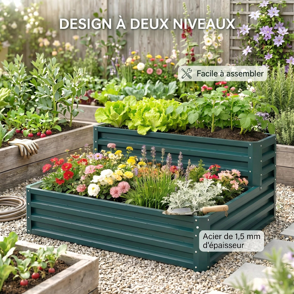 Letto da giardino a due livelli per orto ¨C zephmum ¨C verde 120x101x58 cm