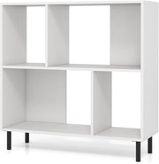 Mobiletto con 4 Cubi e 2 Livelli, 90 x 30 x 90 cm, Libreria con Scomparti Semi-Aperti e Gambe in Metallo, Adatta per Appartamenti, Dormitori, Uffici (Bianco)