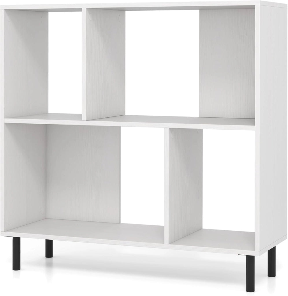Mobiletto con 4 Cubi e 2 Livelli, 90 x 30 x 90 cm, Libreria con Scomparti Semi-Aperti e Gambe in Metallo, Adatta per Appartamenti, Dormitori, Uffici (Bianco)