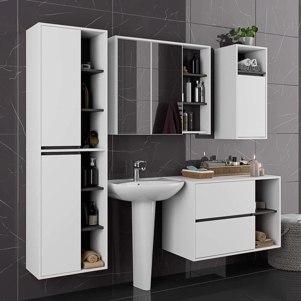 Mobile bagno sospeso senza lavabo VAMI Bianco, Grigio Grafite 90 cm 2 cassetti 90x45,5x60 cm