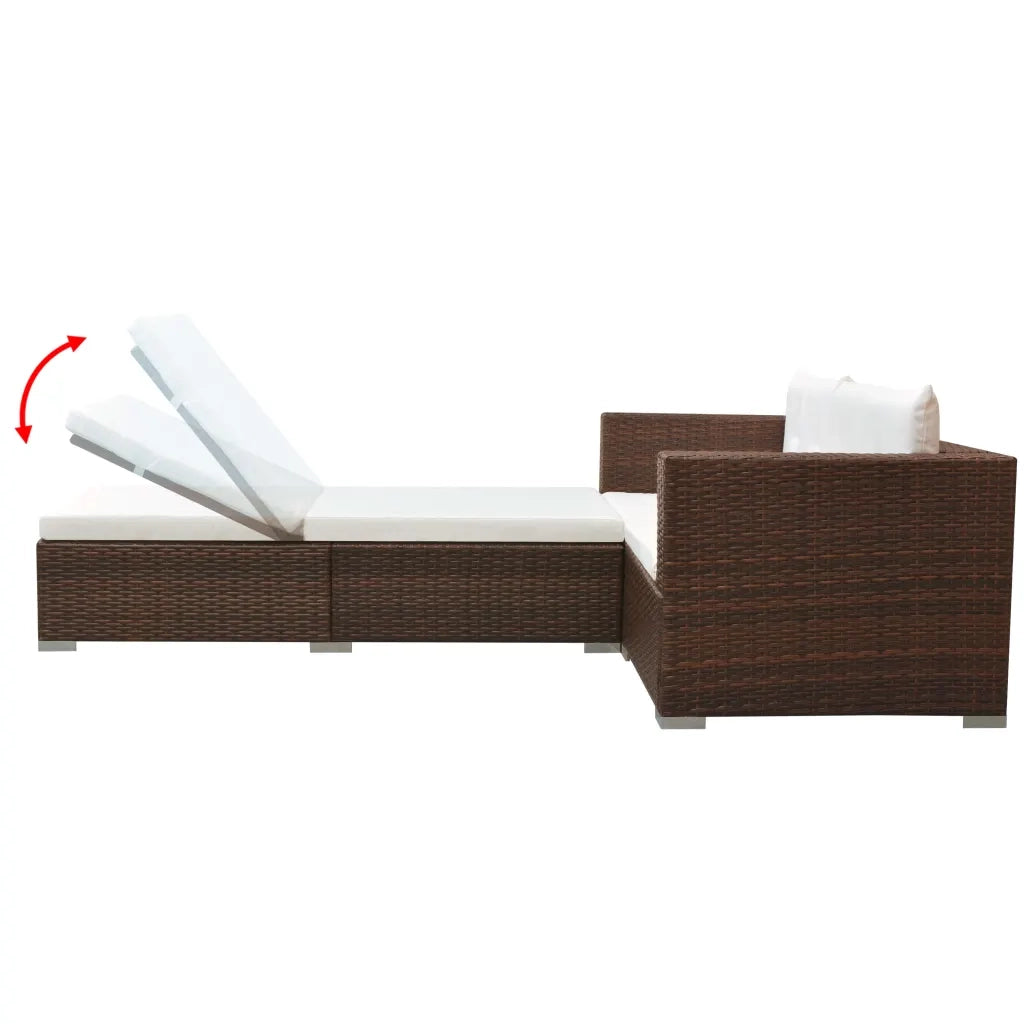 Set Divani da Giardino 3 pz con Cuscini in Polyrattan Marrone cod mxl 34807