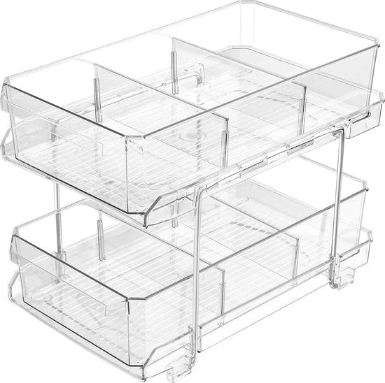 Cassettiera Bagno a Doppio Livello con Cassetti Estensibili - Pannello Multifunzionale per Cassetta Sottoscala, Cassetta Cucina e Superficie di Lavoro - Pannello Sottoscala con Distributori