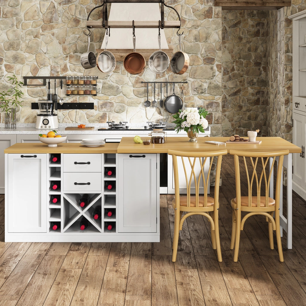 ISOLA DA CUCINA girevole 360° 120-223 cm Bianco MDF e Metallo