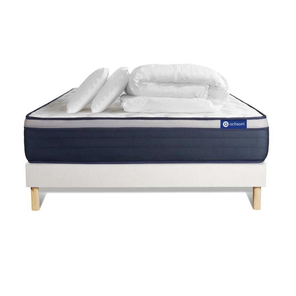 Pacchetto letto completo - Materasso 140x190cm + Box spring con doghe (in kit) + 2 cuscini + Piumino - Actilatex Max