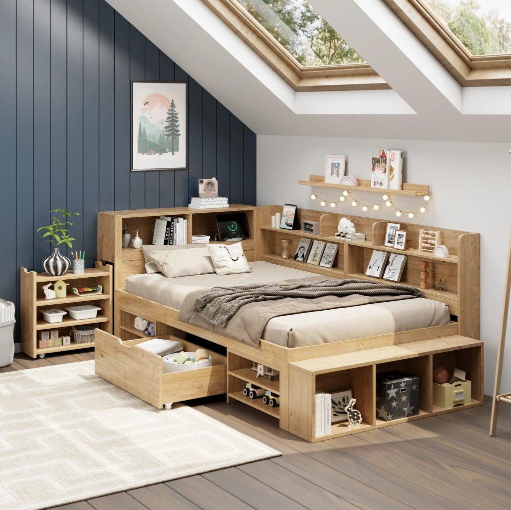 Letto singolo per bambini 90x200 cm con contenitori