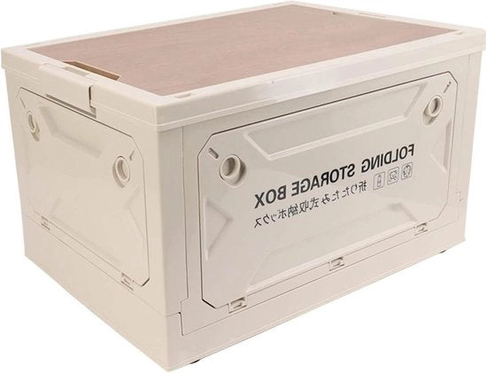 Cassetto di Stoccaggio 50L in Plastica - Cassetto di Stoccaggio Ripiegabile con Coperchio in Legno - Multi-direzionale - Organizzatore di Armadi - Campeggio Picnic all'Aperto - Grigio-bianco