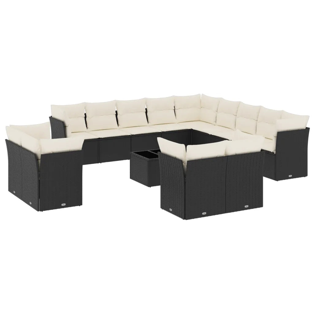 Set Divani da Giardino 14pz con Cuscini in Polyrattan Nero