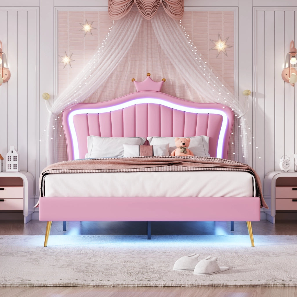 Letto per Bambini Matrimoniale con LED Regolabile e Testiera Regolabile 140 × 200 cm; senza Materasso