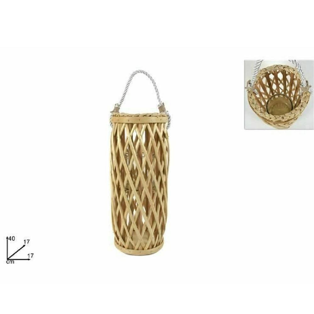 Trade Shop - Lanterna In Vimini Naturale Porta Candela Altezza 40 X 17 X 17 Cm -