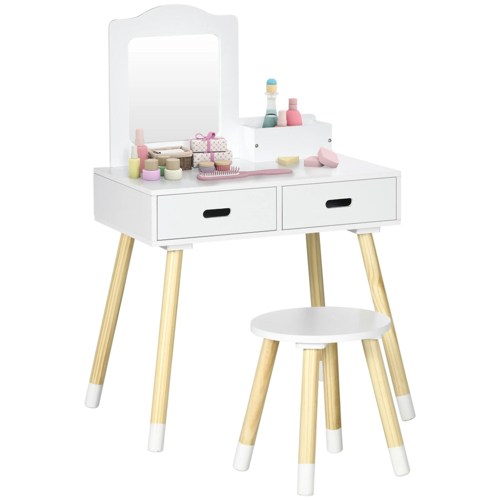 Tocador per Bambini con Specchio e 2 Cassetti ¨C zephmum ¨C Bianco 60x40x95cm