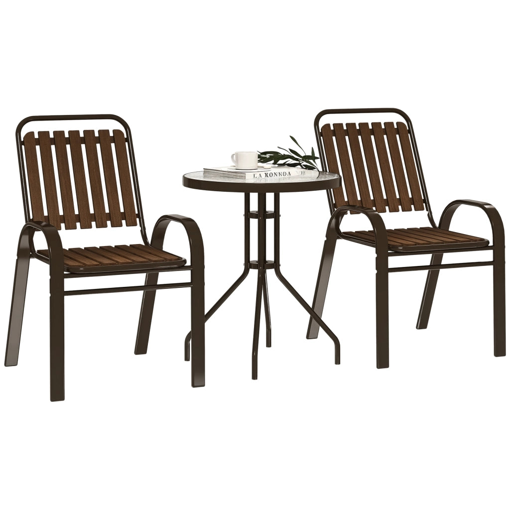 Set 3 Pezzi da Giardino Esterno ¨C Xylo ¨C 2 Sedie Impilabili + Tavolo Rotondo Vetro Temperato Balcone Terrazza