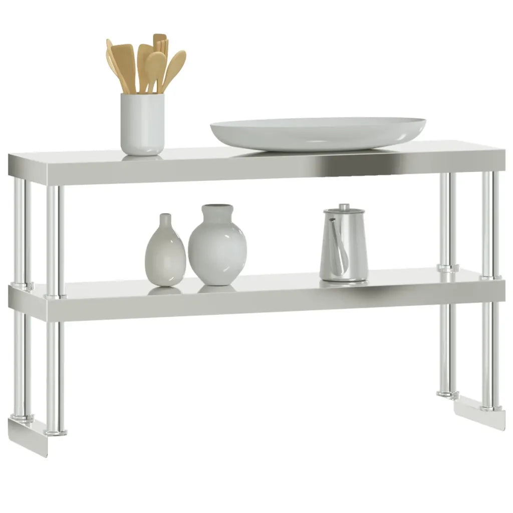 Ripiano per Tavolo da Lavoro 2 Piani 110x30x65 cm Acciaio Inox 376449