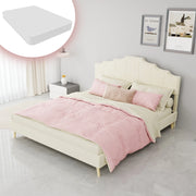 Letto 160x200 cm in tessuto e metallo beige con materasso e testiera alta –