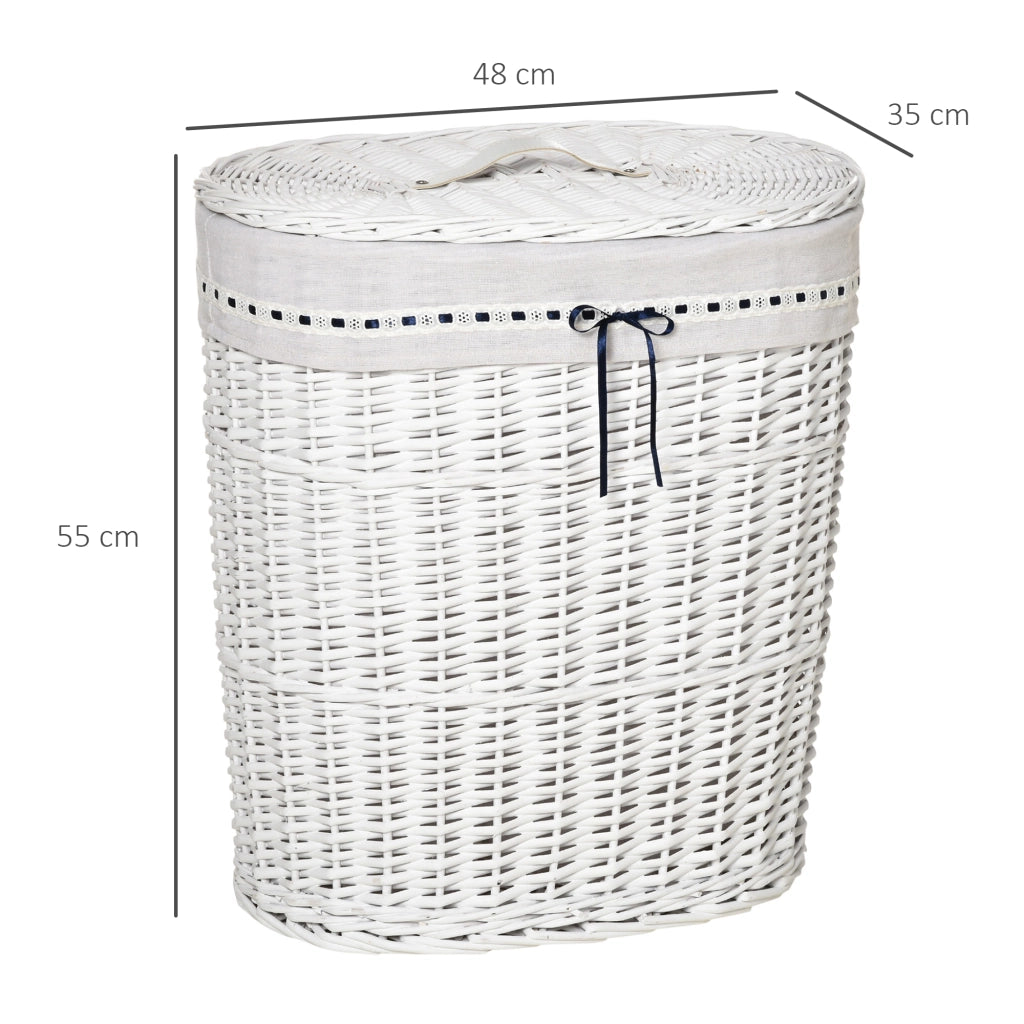 EasyComfort Cesto Portabiancheria in Vimini con Coperchio e Sacco Interno in Tessuto Lavabile, Bianco