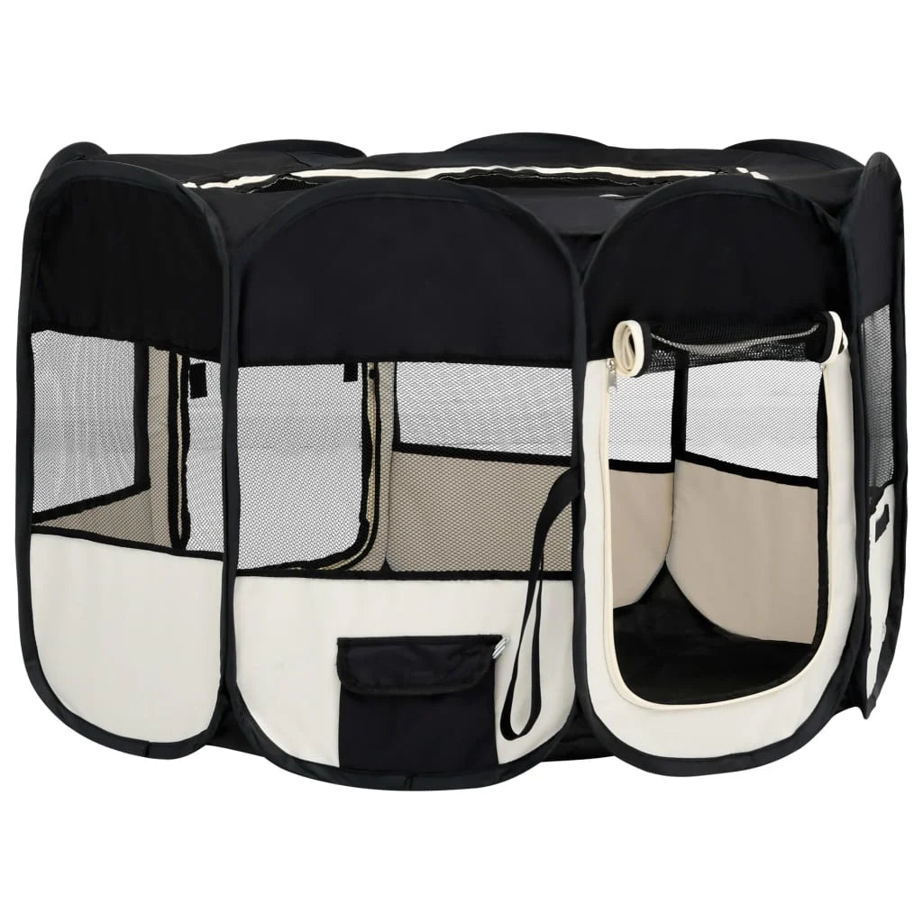 Box pieghevole per cani con borsa per il trasporto 125 x 125 x 61 cm nero 02_0001728