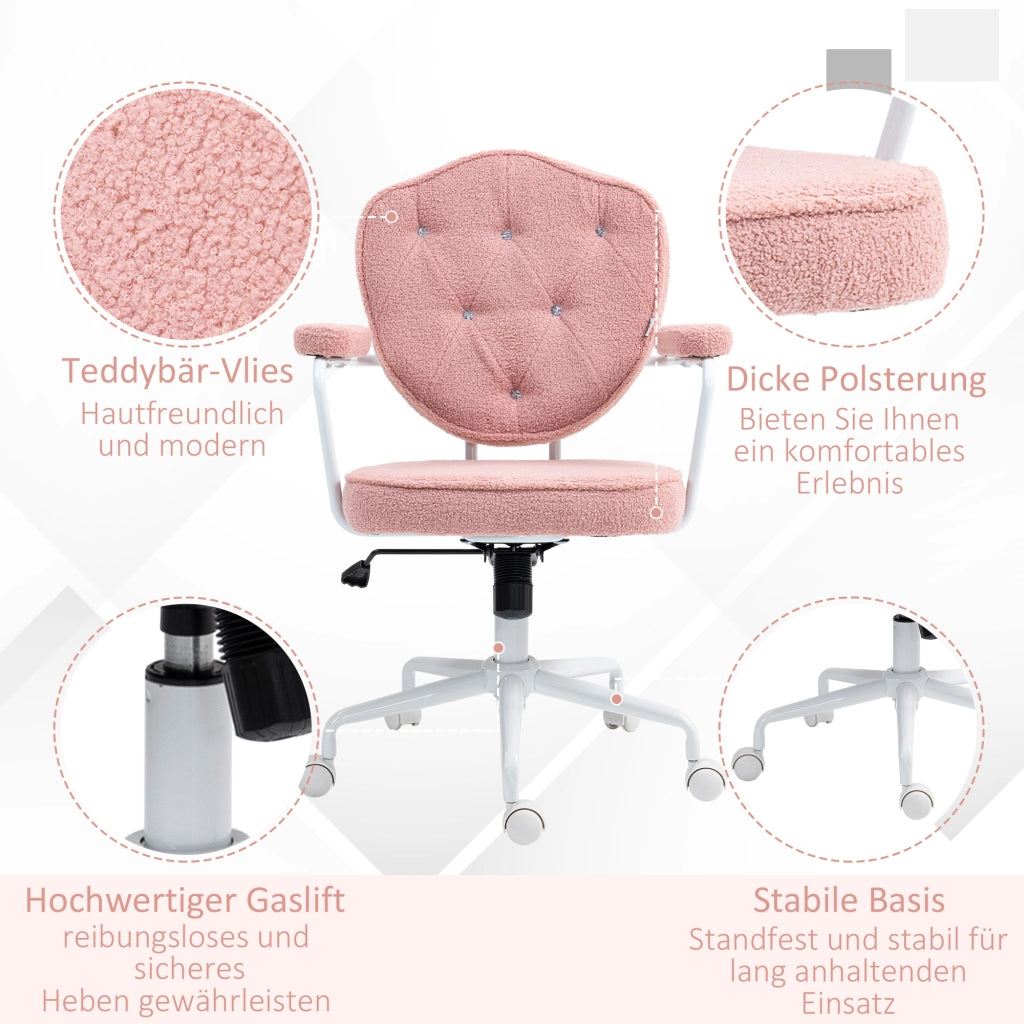 Sedia da ufficio con rivestimento in tessuto imbottito e bottoni, regolabile in altezza, rosa ¨C ZephMum ¨C Tessuto imbottito