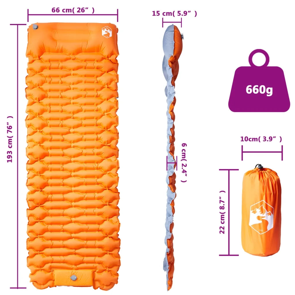 Materasso Campeggio Autogonfiabile Cuscini 1 Persona Arancio CFW5060810