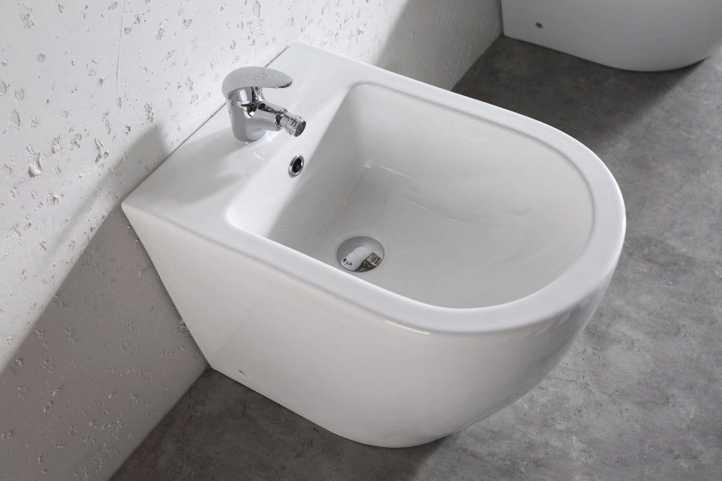 Sanitari a Terra Filo Muro Wc Bidet Copriwater Sof Close Bianco Bent Rimles