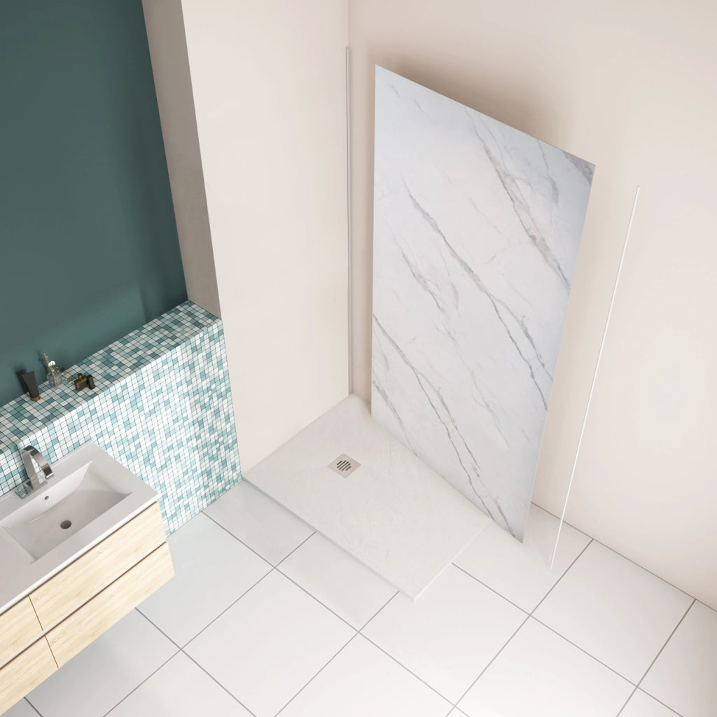 80x210 cm Pannello Doccia Realizzato in Alluminio Spessore 3mm con Profili Finitura Bianco Alba per Rivestimento Parete Bagno