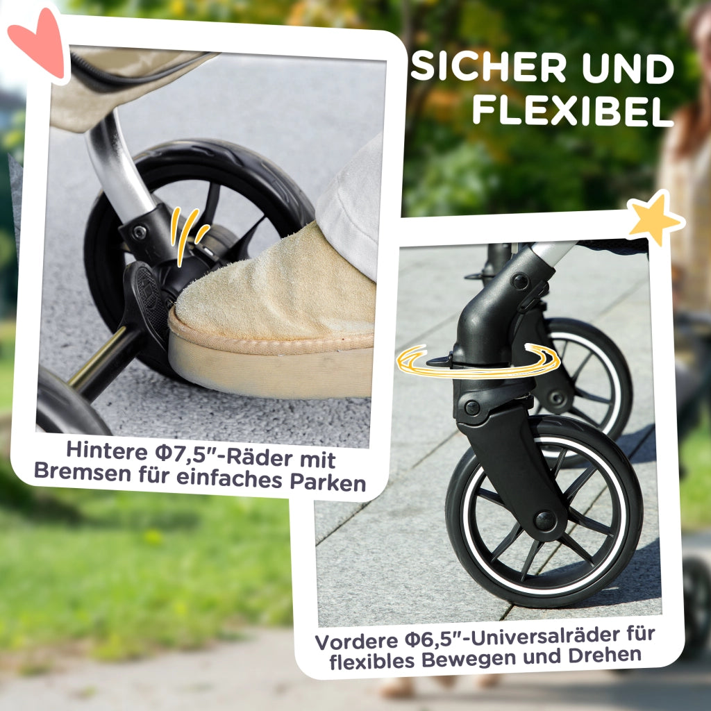 Carrello pieghevole in alluminio per cani e gatti fino a 10 kg con finestre a rete, ruote e freno, khaki