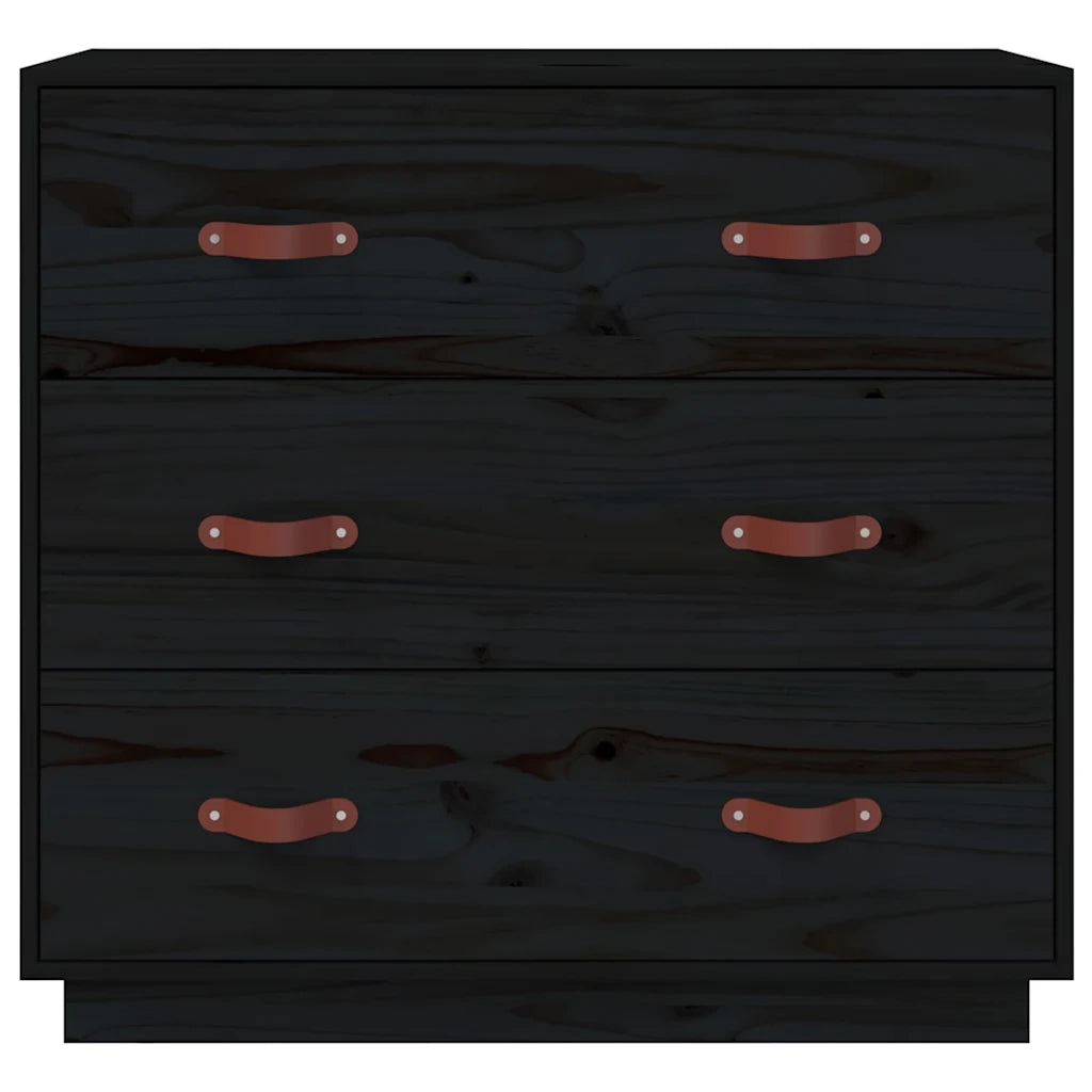 Credenza Nera 80x40x75 cm in Legno Massello di Pino 820111
