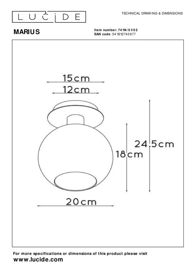 Plafoniera sfera vetro oro opaco Marius Lucide E27 60W