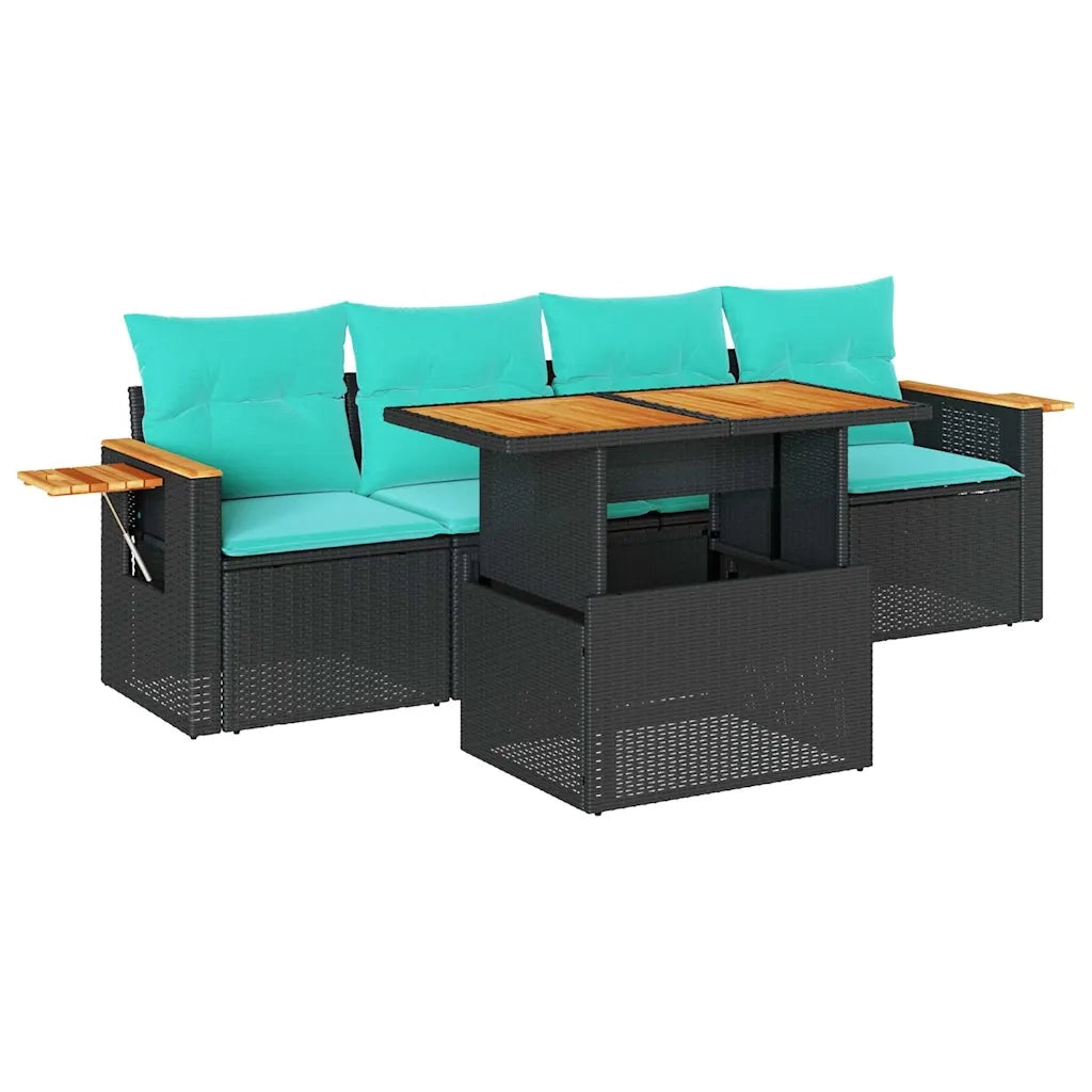 Set Divani da Giardino 5 pz con Cuscini in Polyrattan Nero 3327543