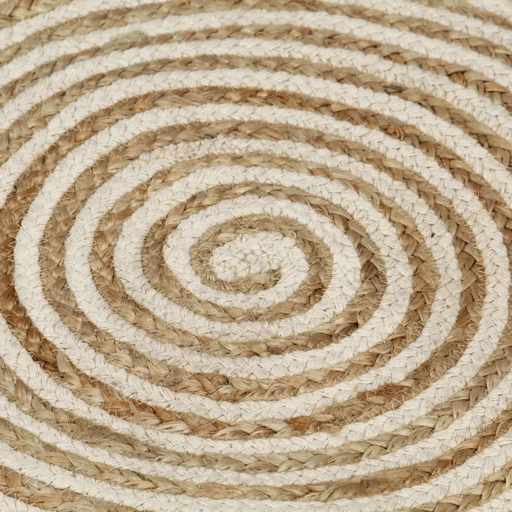 Tappeto Lavorato a Mano in Juta Design a Spirale Bianco 120 cm cod mxl 73026