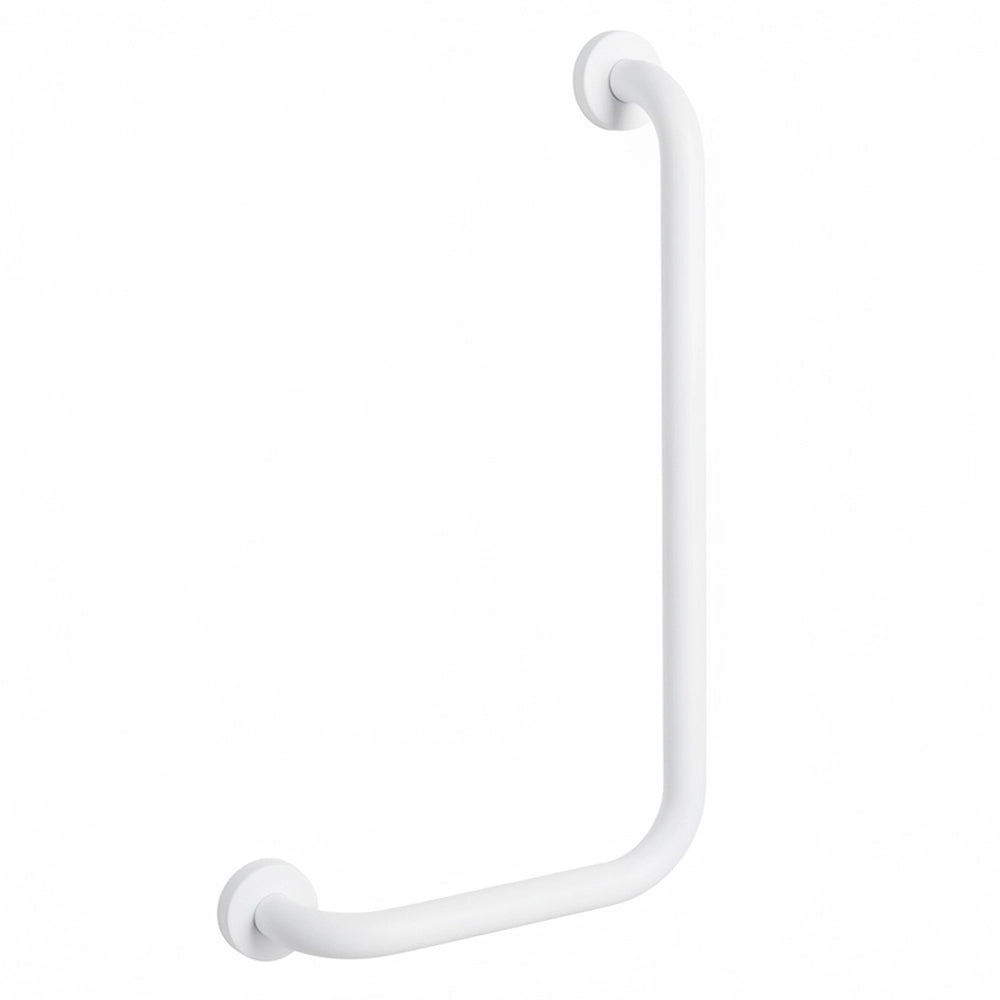 Corrimano angolare di sicurezza 35x65 cm con montante a destra in acciaio bianco
