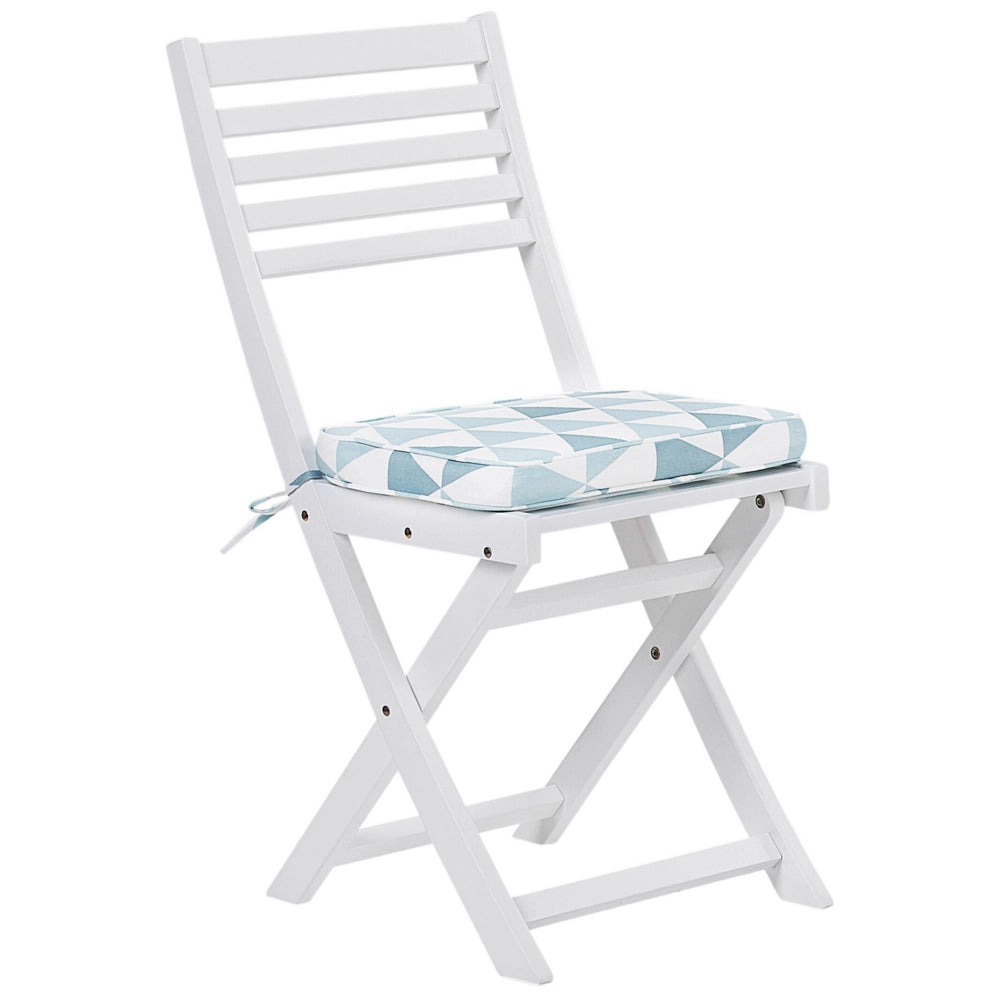 Set da bistrot 3 pezzi in legno massello di acacia bianco cuscini blu a doghe pieghevoli design scandinavo moderno