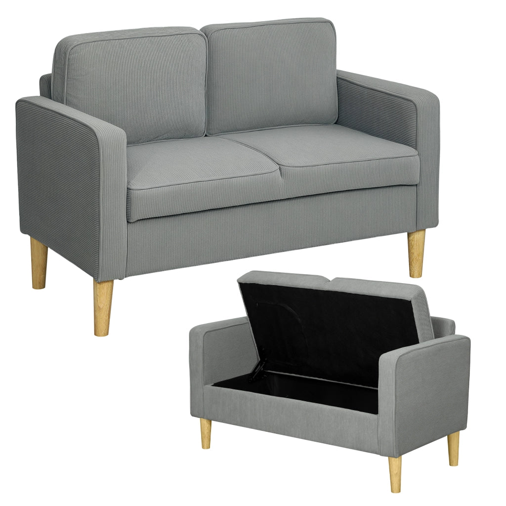 Divano 2 posti con contenitore e gambe in legno ¨C zephmum ¨C 117x63x79 cm grigio chiaro