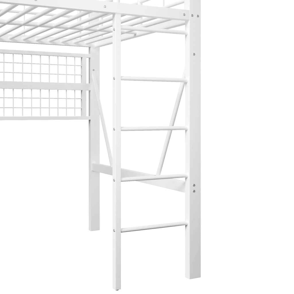 LETTO a soppalco 140x200 cm in metallo e MDF bianco con LED