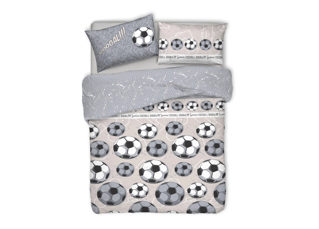 Copripiumino Sacco Piumone Pensieri Delicati Cotone Disegno Calcio - Matrimoniale - Grigio