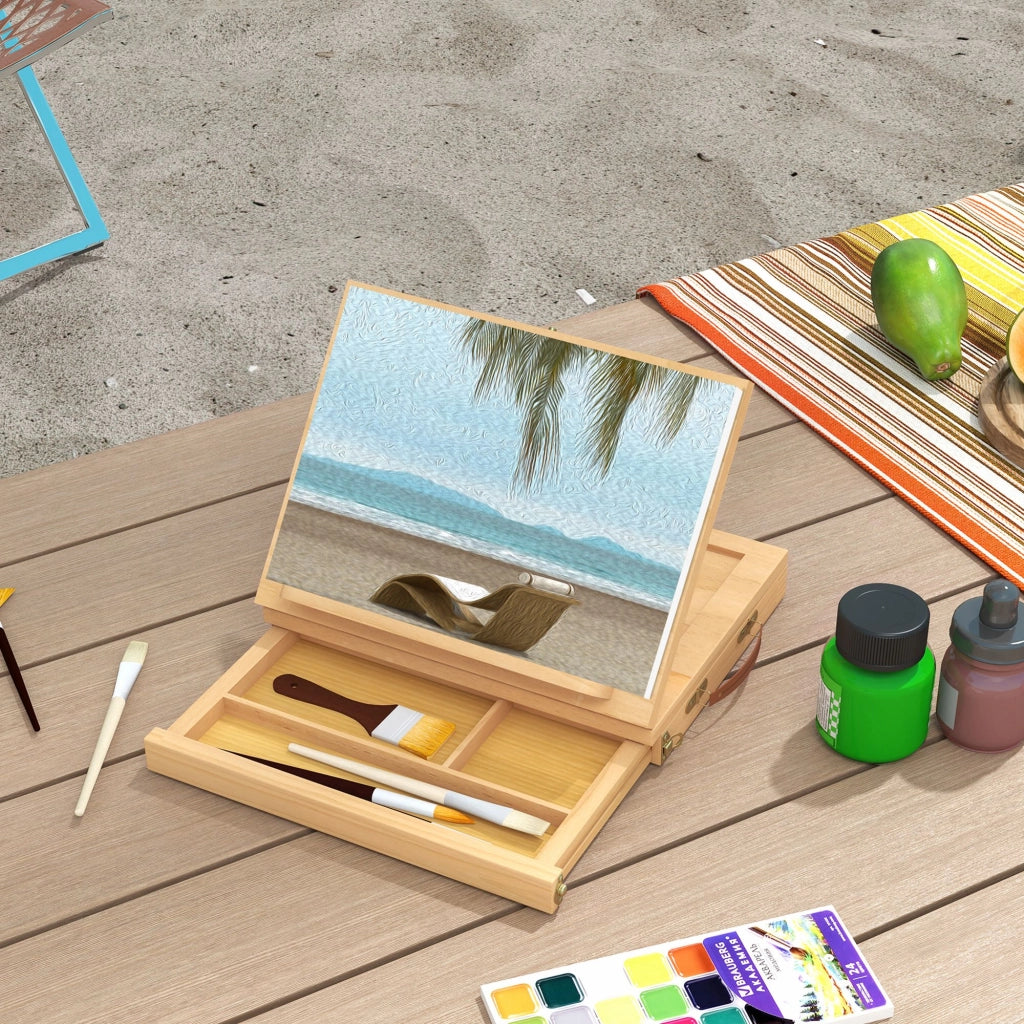 Cavalletto da tavolo in legno con cassetto ¨C zephmum ¨C naturale 24.5 cm
