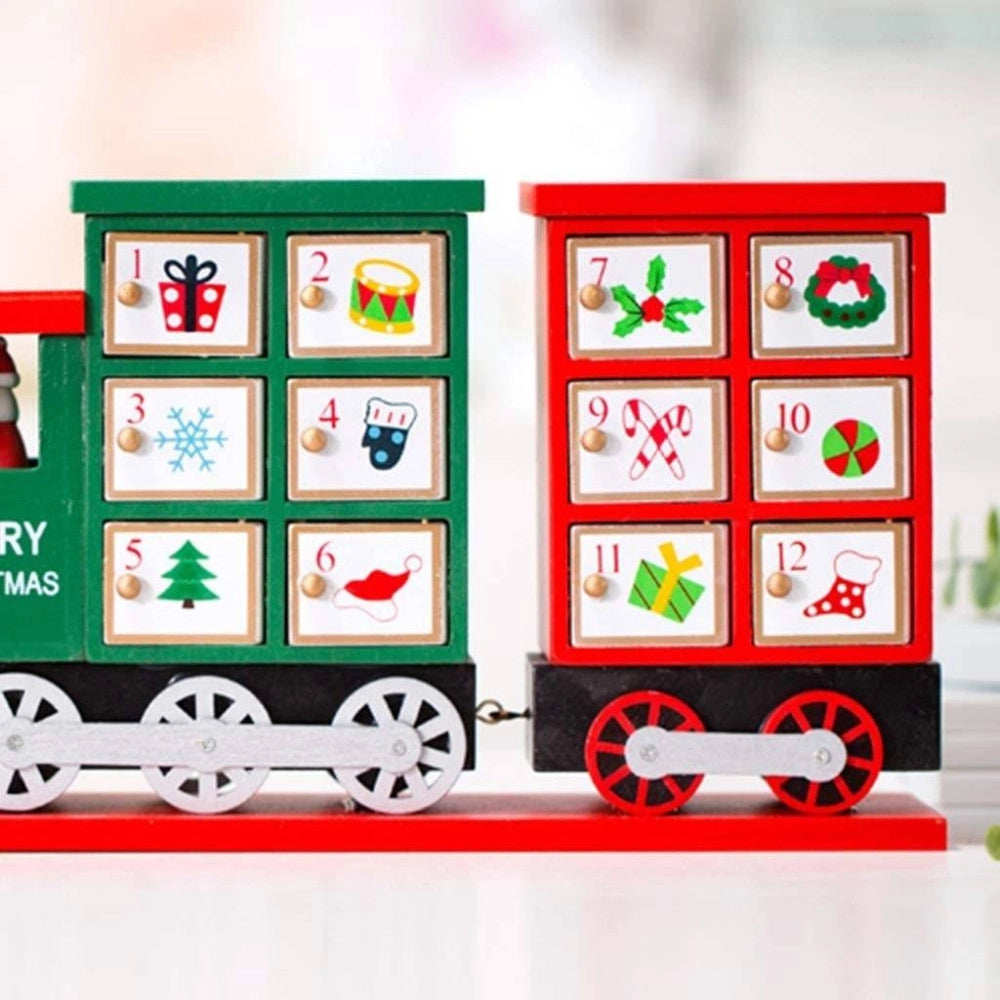 Trade Shop - Calendario Avvento Trenino Di Natale In Legno 24 Cassetti Decorazioni Natalizie -