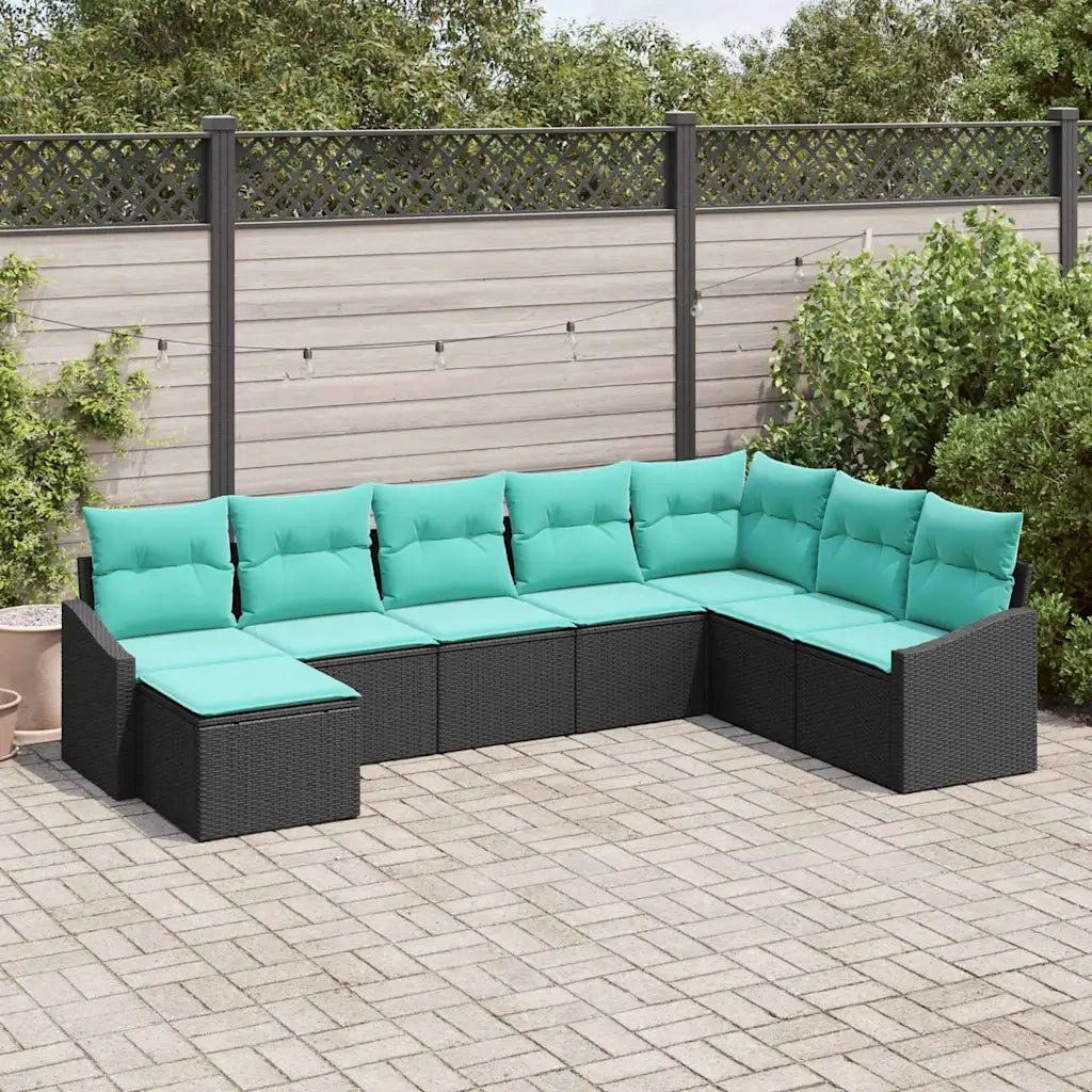 Set di divani con cuscino 8 pcs Nero polyrattan