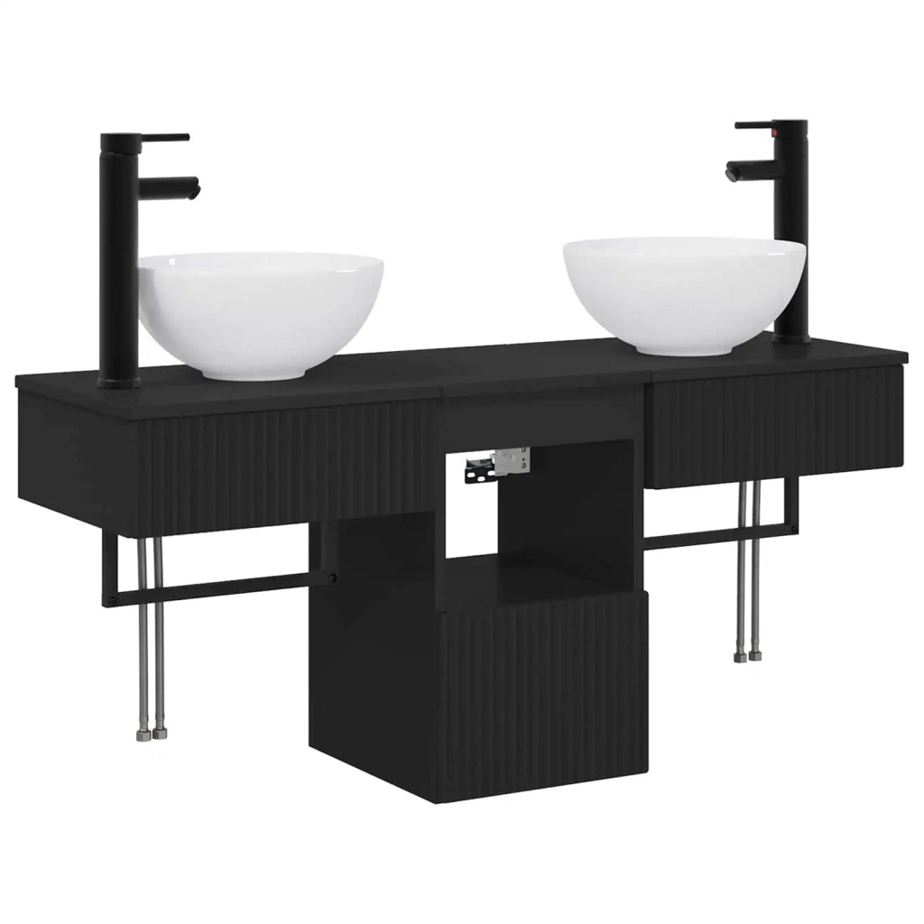 Set di mobili per il bagno 3 pz Nero Legno ingegnerizzato 3405578