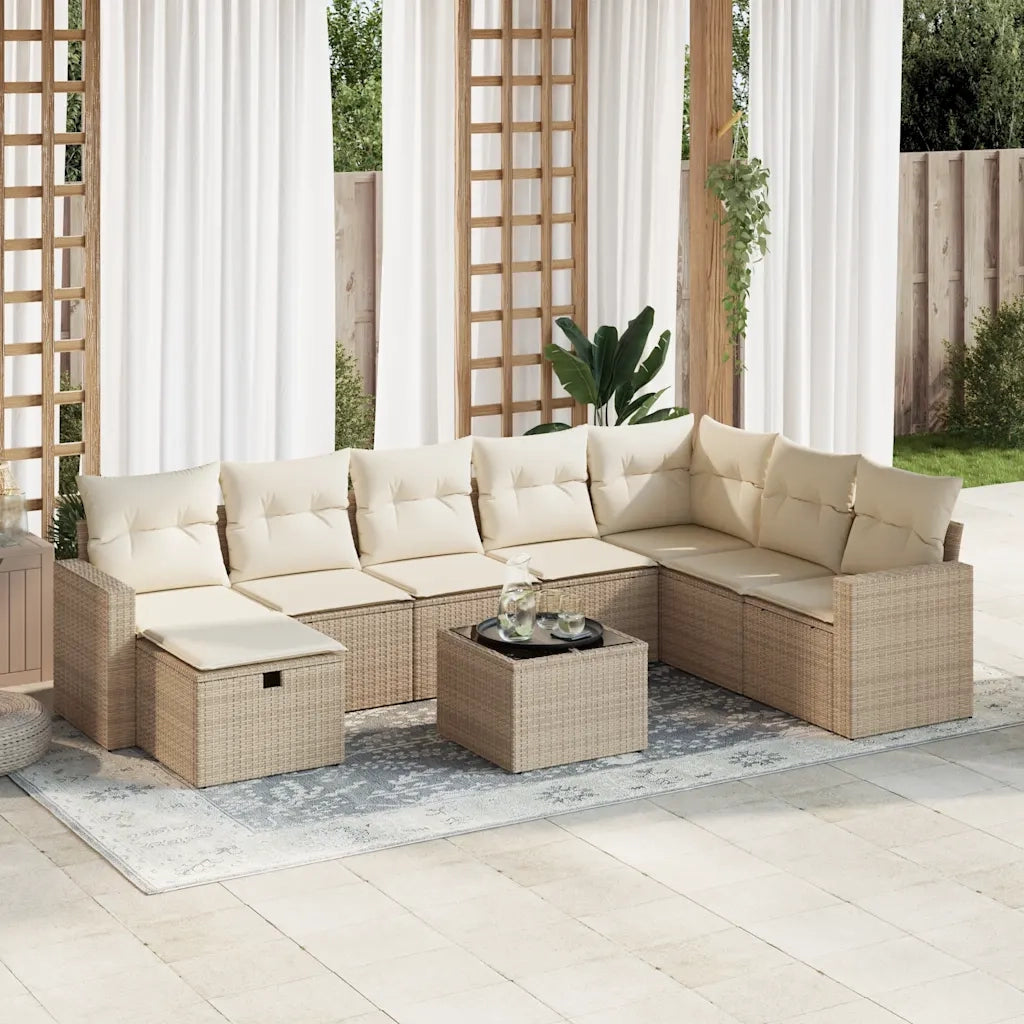 Set Divano da Giardino 9 pz con Cuscini Beige in Polyrattan 3325444