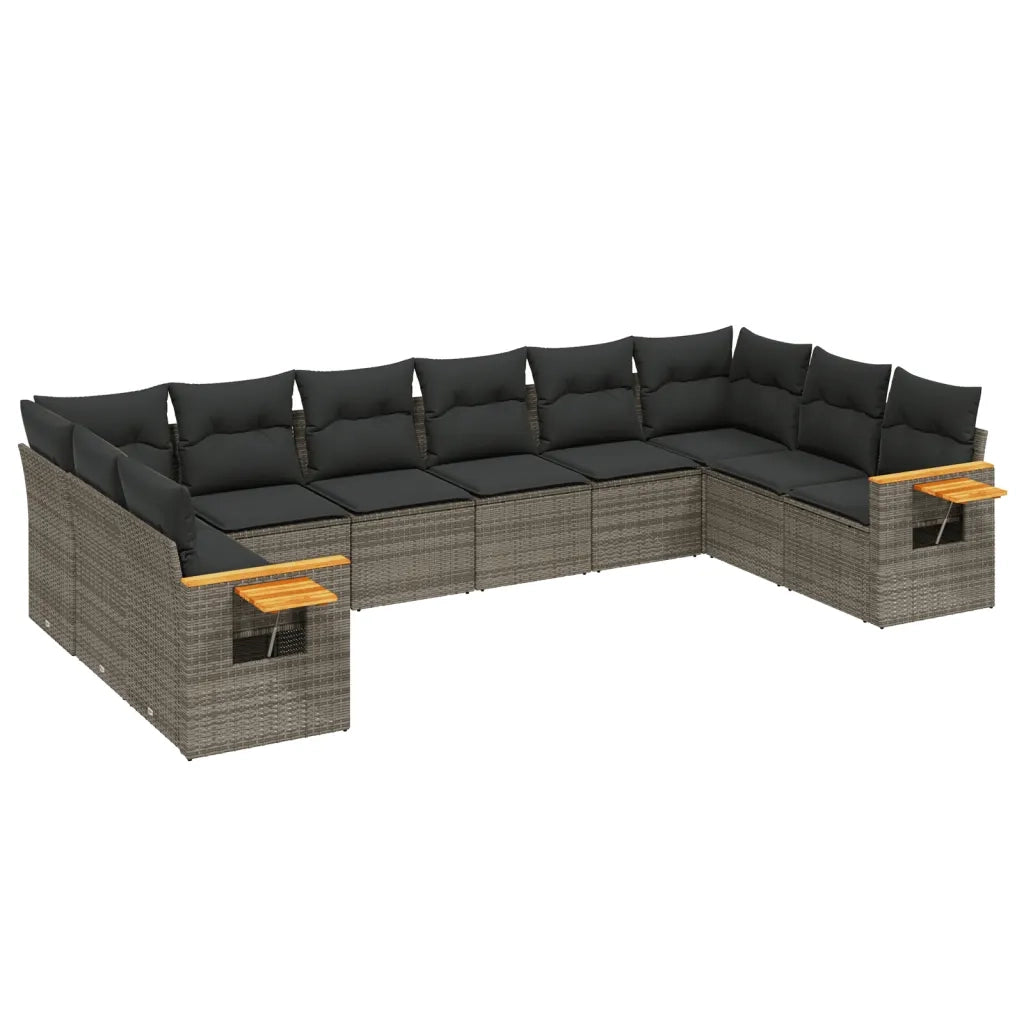 Set Divano da Giardino 10 pz con Cuscini Grigio in Polyrattan 3227166