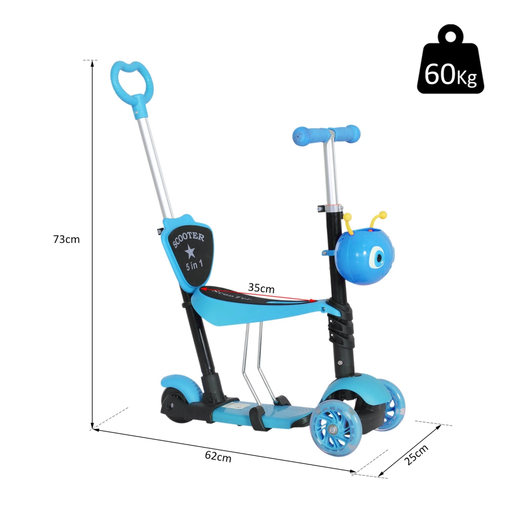 Patinete 3 in 1 per Bambini con Sedile Estraibile ¨C zephmum ¨C Blu 62x25x72,5 cm