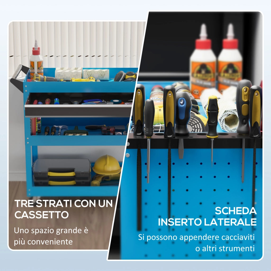 Carrello Porta Attrezzi con Cassetti e Ripiani in Acciaio ¨C zephmum ¨C Blu 82x35x76 cm